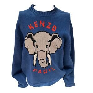 Kenzo Paris Elephant Wool Sweater Blue Grey Size Men's Large